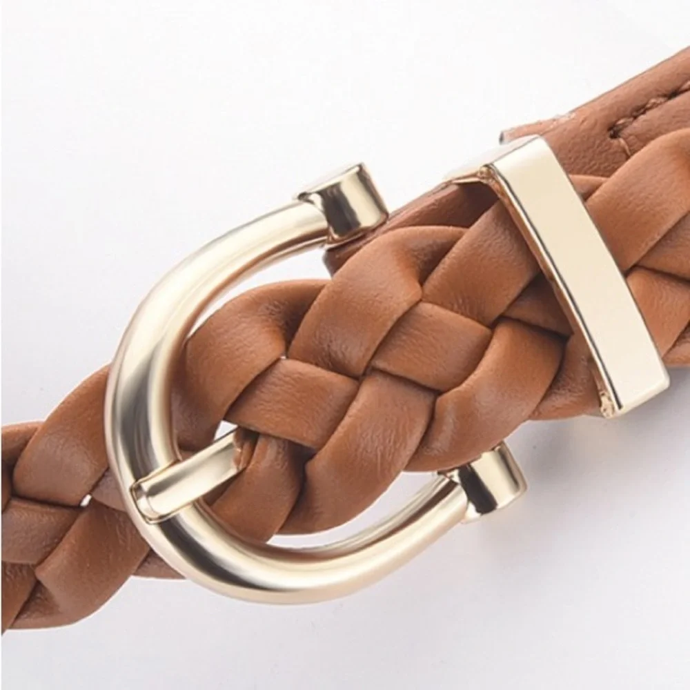 Camel Braided Vegan Leather Belt (U415)